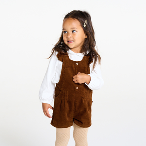 Baby girls' short brown corduroy dungarees 1