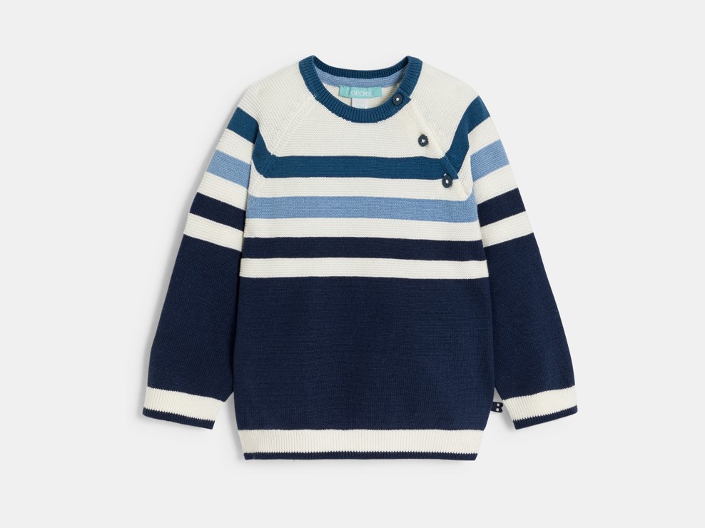 Pull en maille tricot à rayures bleu bébé garçon 1