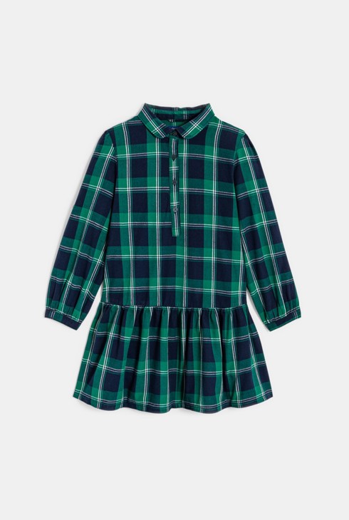 Kleid mit Schottenmuster in Marineblau und Grün für Mädchen 2