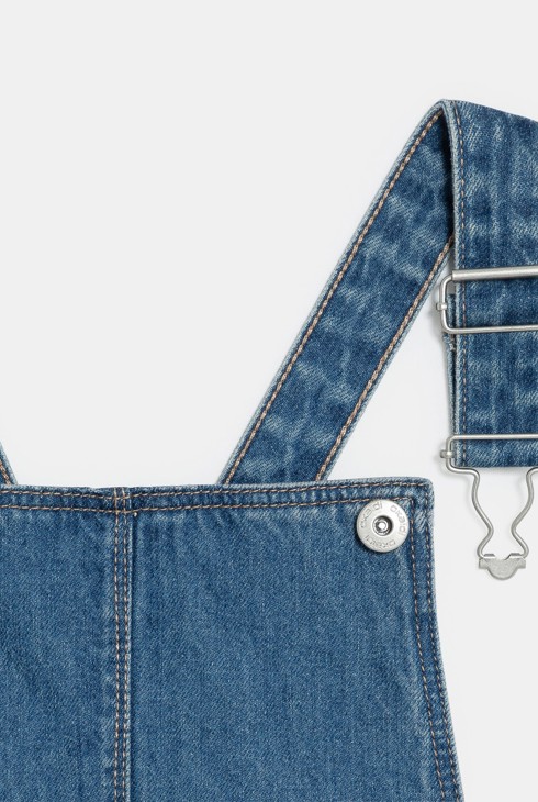 Robe-salopette en jean bleue fille