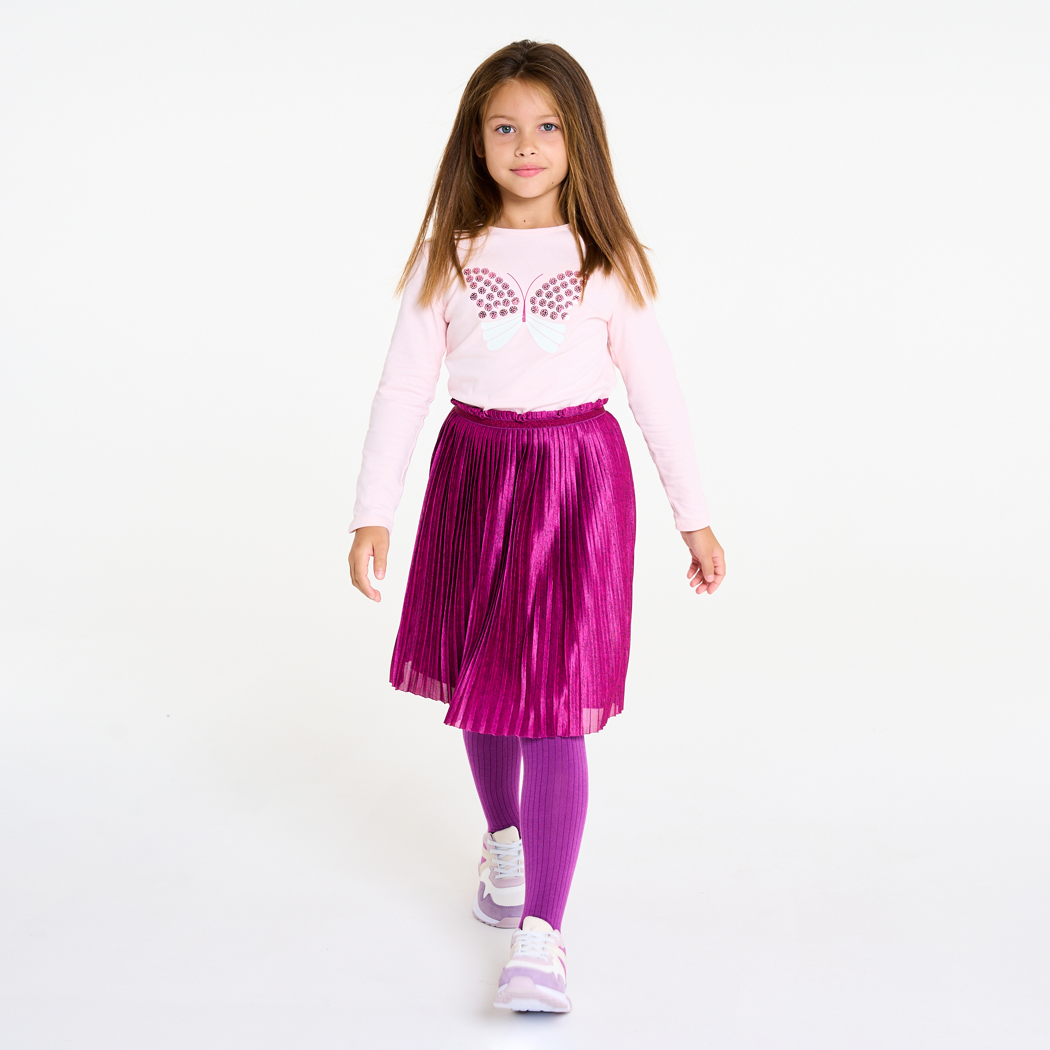Girl's deep purple pleated midi skirt Okaïdi & Obaïbi