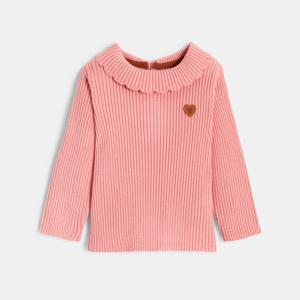 Pull maille tricot côtelé à col rose bébé fille 1