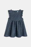 Robe à pois en velours côtelé bleue bébé fille