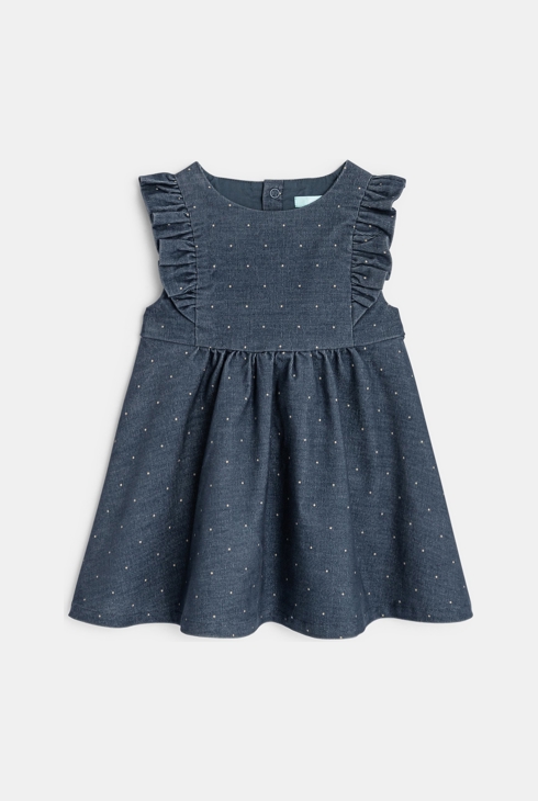 Robe à pois en velours côtelé bleue bébé fille