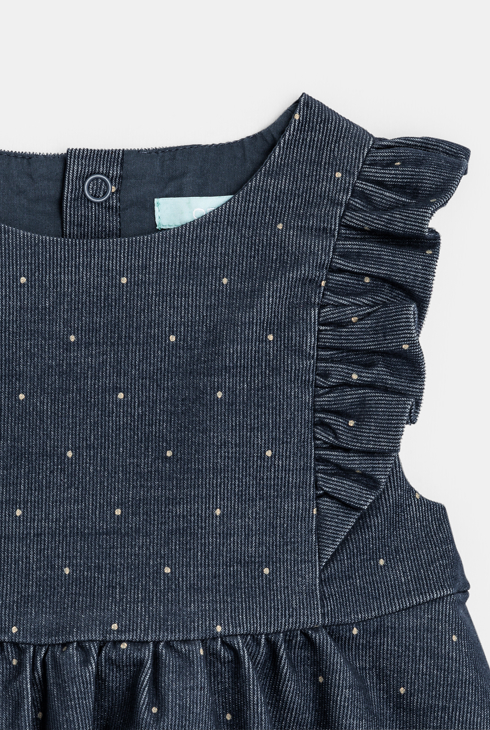 Robe à pois en velours côtelé bleue bébé fille