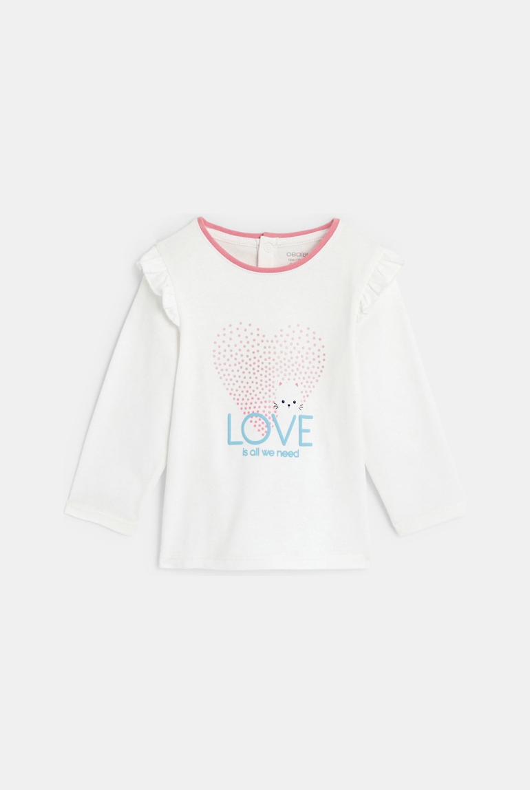 T-shirt impression cœur à volants blanc bébé fille 1