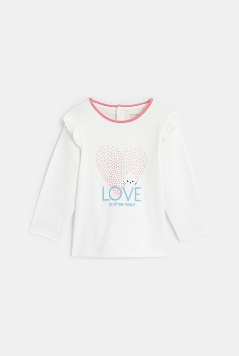 T-shirt con stampa a cuore e volant bianco bimba 1