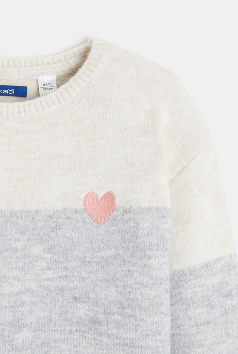 Rosa dreifarbiger Pullover mit Herzstickerei für Mädchen 2