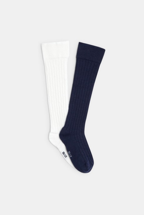 Girls' blue ribbed knee-high socks 2