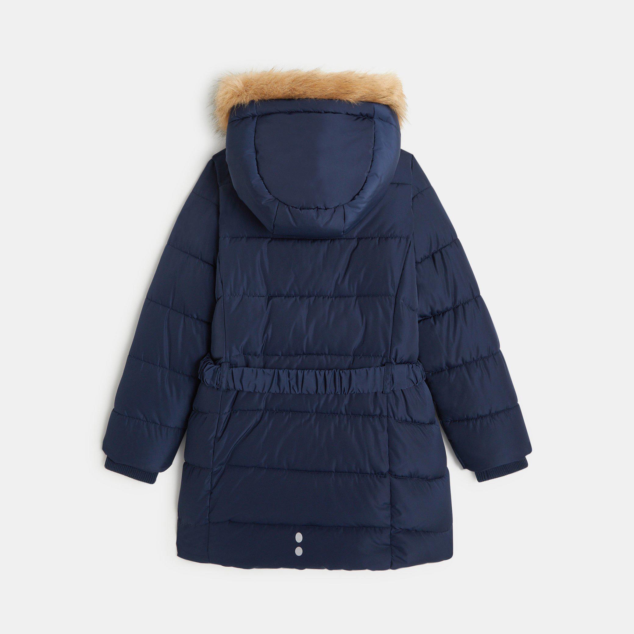 Girls navy blue water repellent quilted parka Okaidi Obaibi