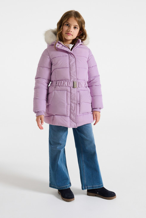 Girl's purple quilted, water-repellent, down jacket 1