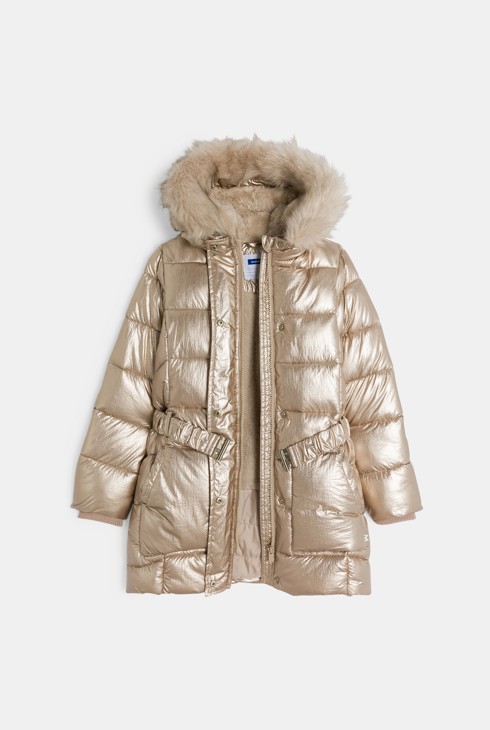 Girl's gold quilted, water-repellent, down jacket 2