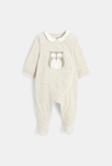Dors-bien hibou en velours beige bébé fille