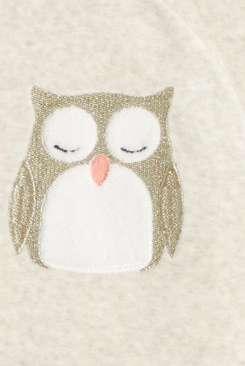 Welurowy pajacyk z sową beżowy niemowlę dziewczynka 2