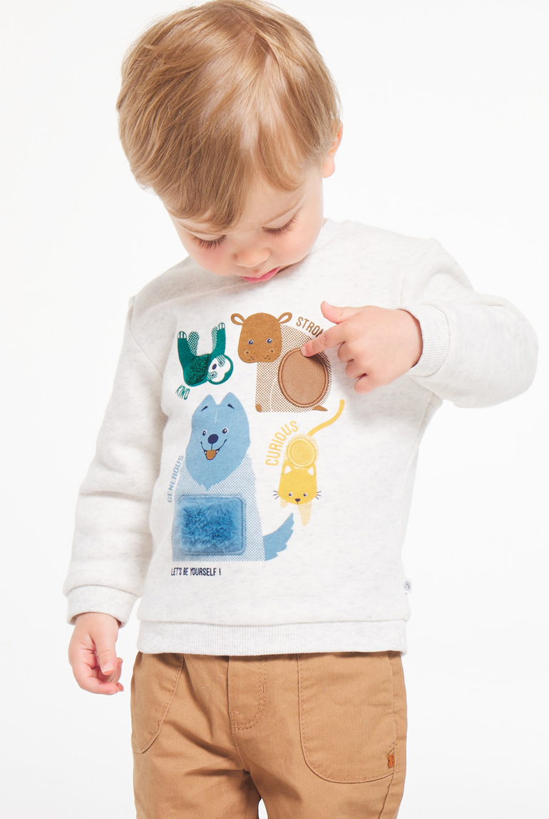 Sweat animation sensorielle animaux gris bébé garçon 1