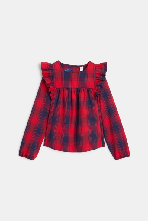 Blouse volantée à carreaux rouge fille
