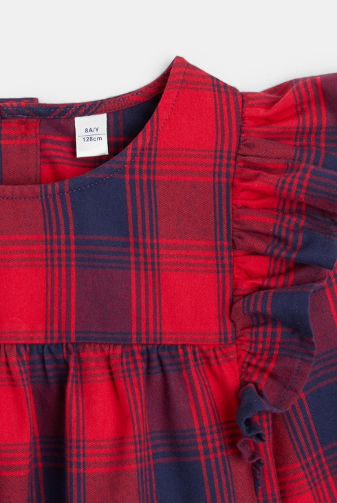 Blouse volantée à carreaux rouge fille