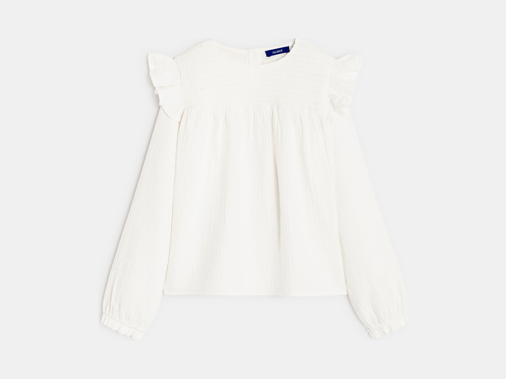 Blouse à smocks en gaze de coton blanche fille 1