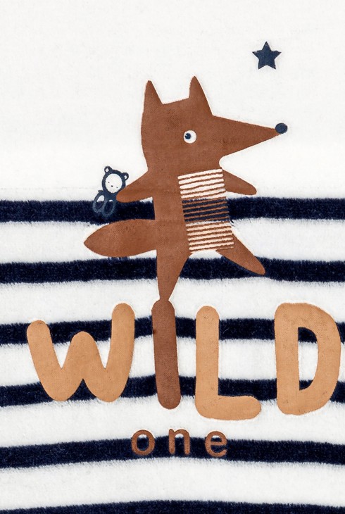 Blauer Baby-Strampler aus Samt mit Fuchsstreifen für Jungen 2