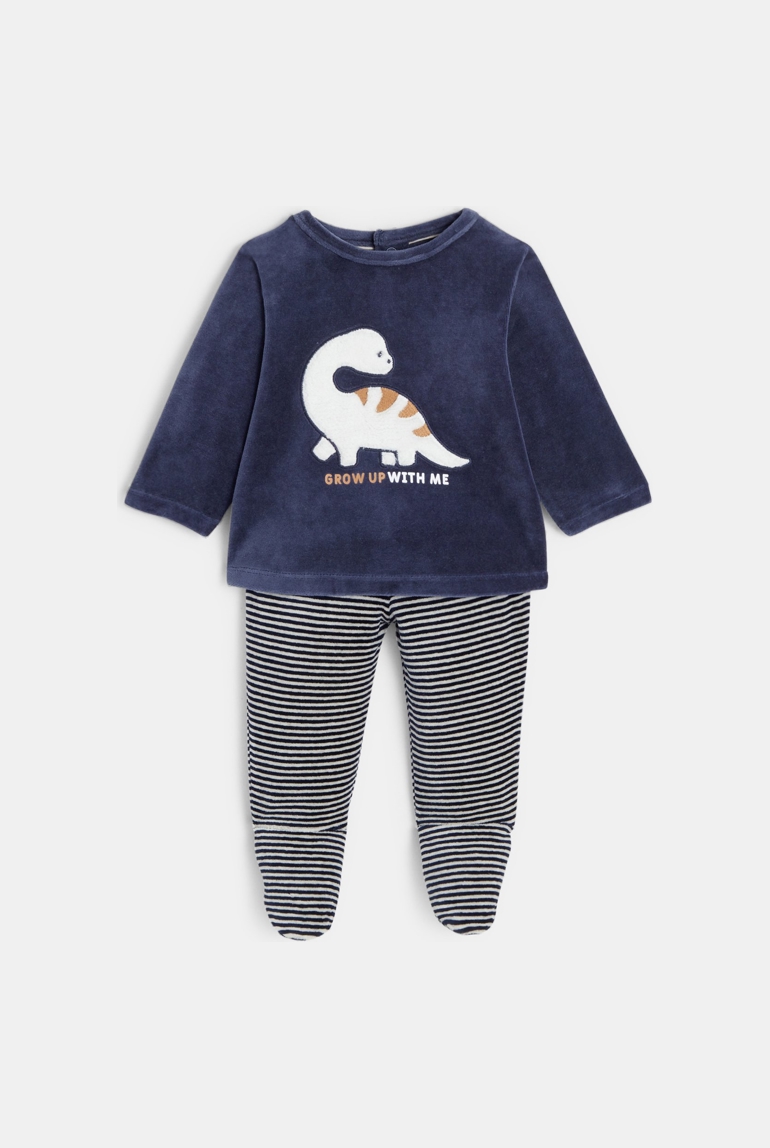Pyjama dinosaure bas rayé bleu bébé garçon 1