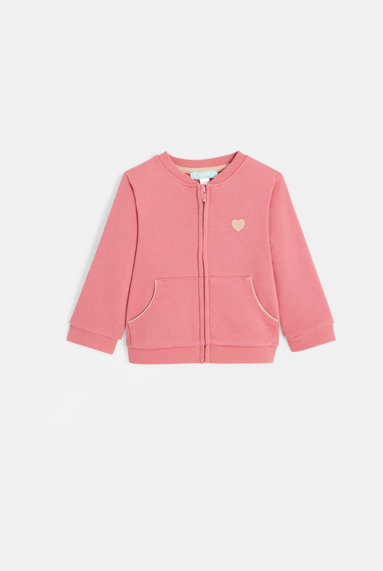 Sweat zippé molleton patch cœur rose bébé fille 1