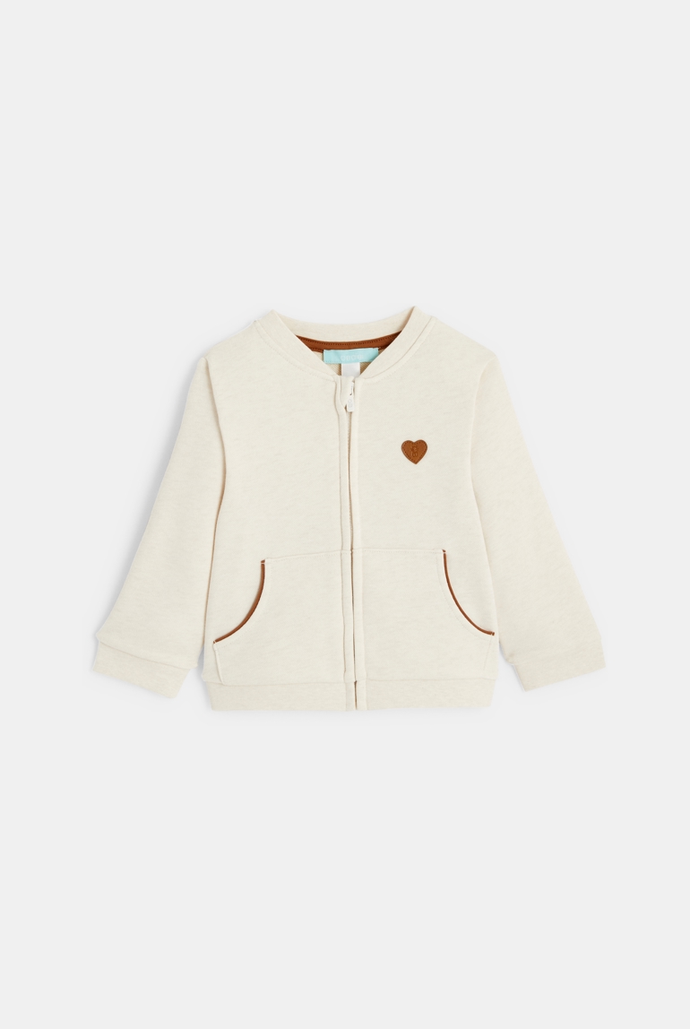 Sweat zippé molleton patch cœur beige bébé fille 1