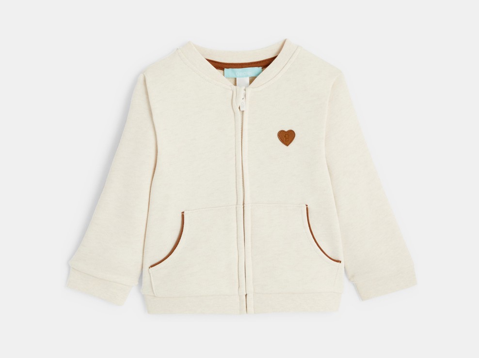 Molton-Sweater mit Reißverschluss und Herz-Patch Beige Baby Mädchen 1