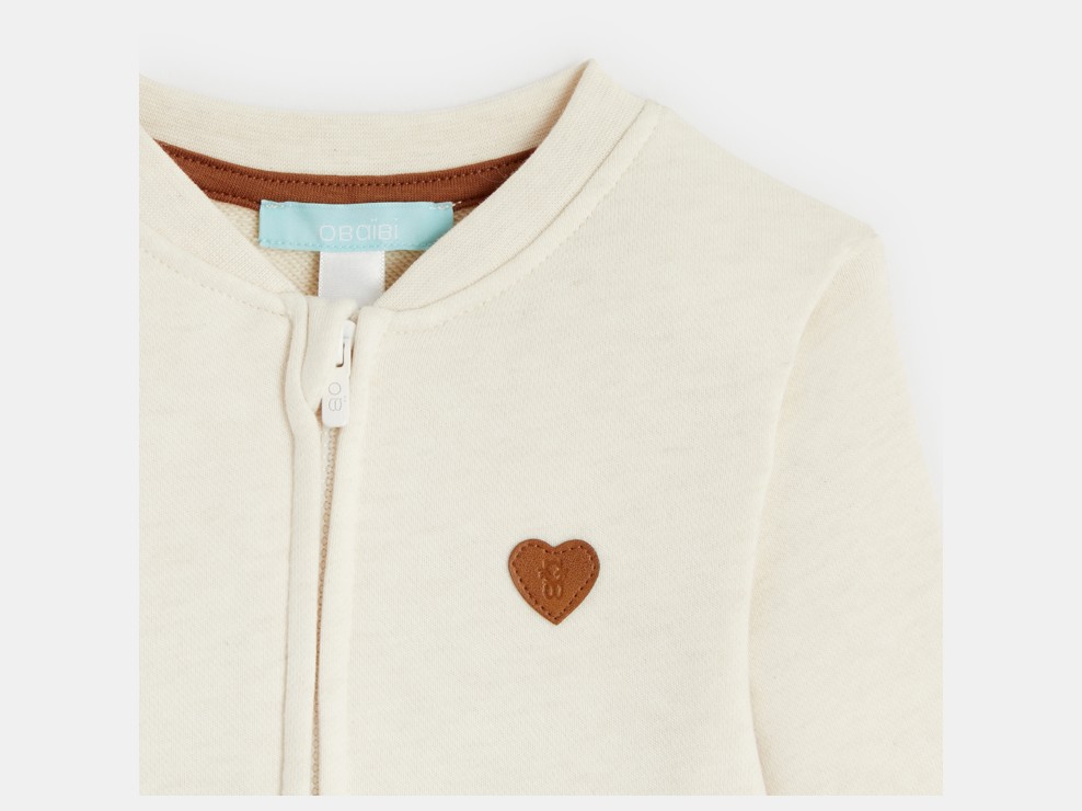 Bluza dresowa na suwak z sercem beżowy niemowlę dziewczynka 2