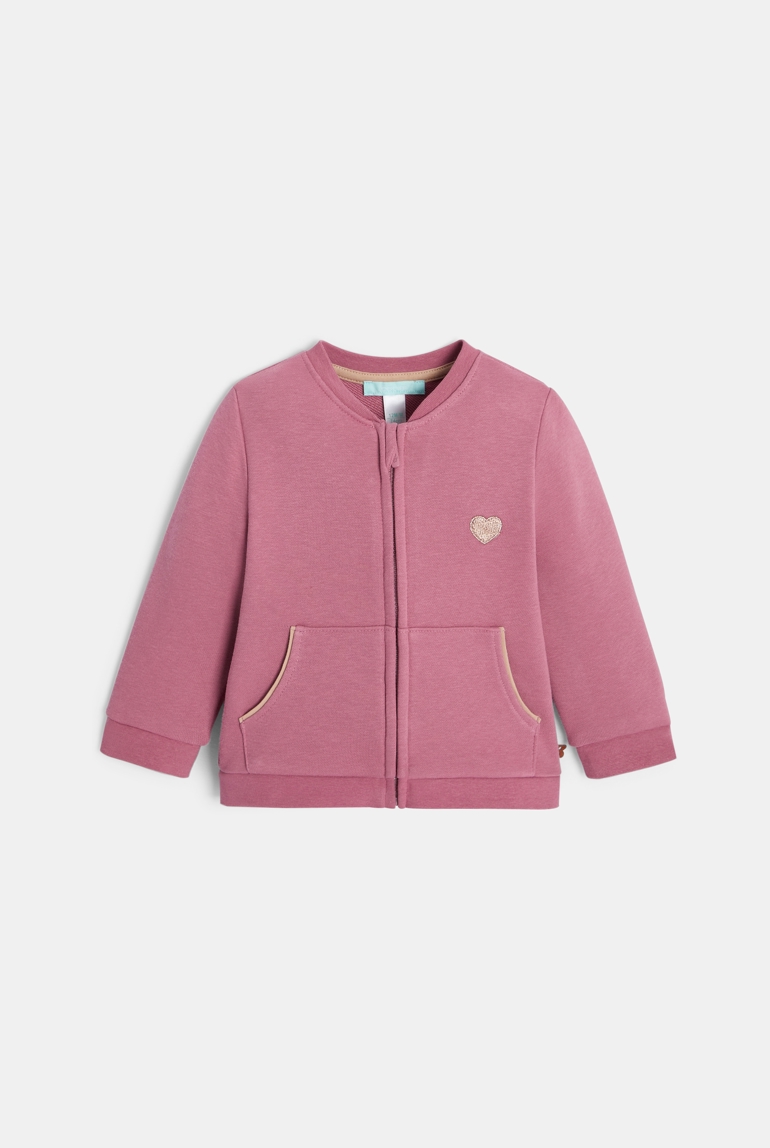 Sweat zippé molleton patch cœur rose bébé fille 1