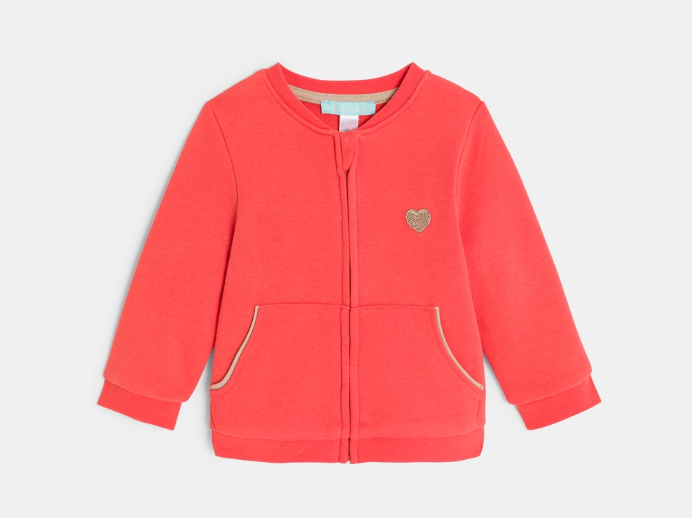 Oranje sweater van joggingstof met rits voor babymeisjes 1