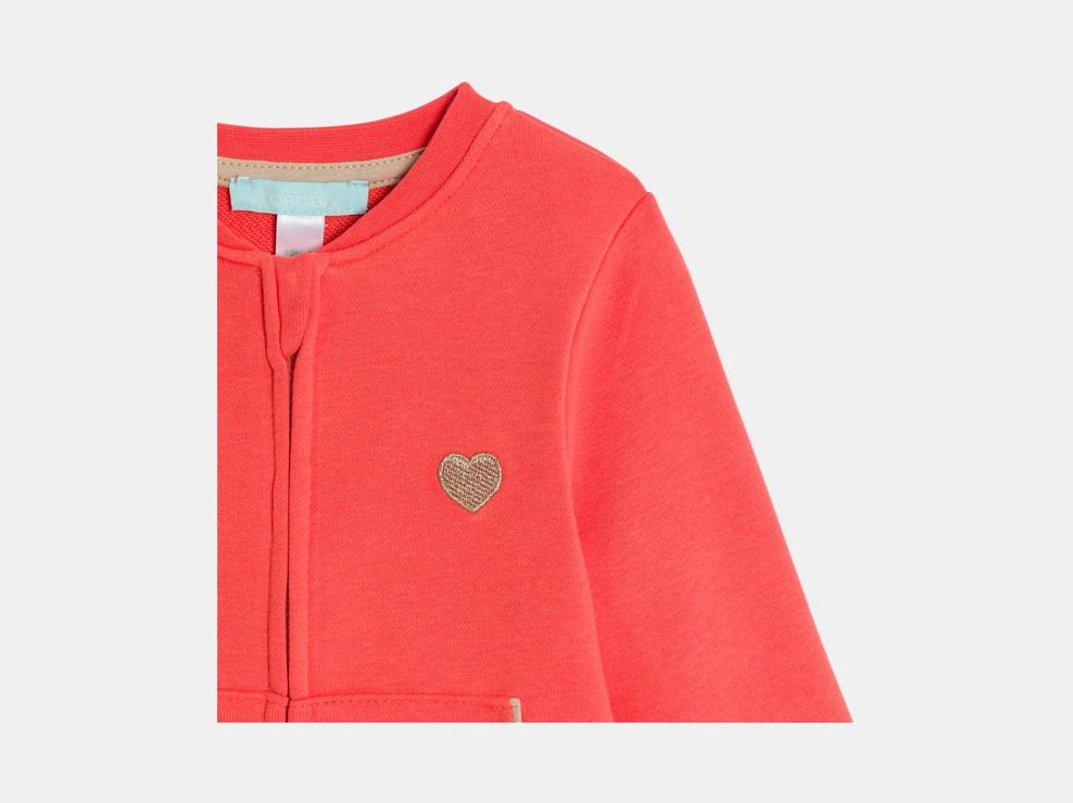 Oranje sweater van joggingstof met rits voor babymeisjes 2