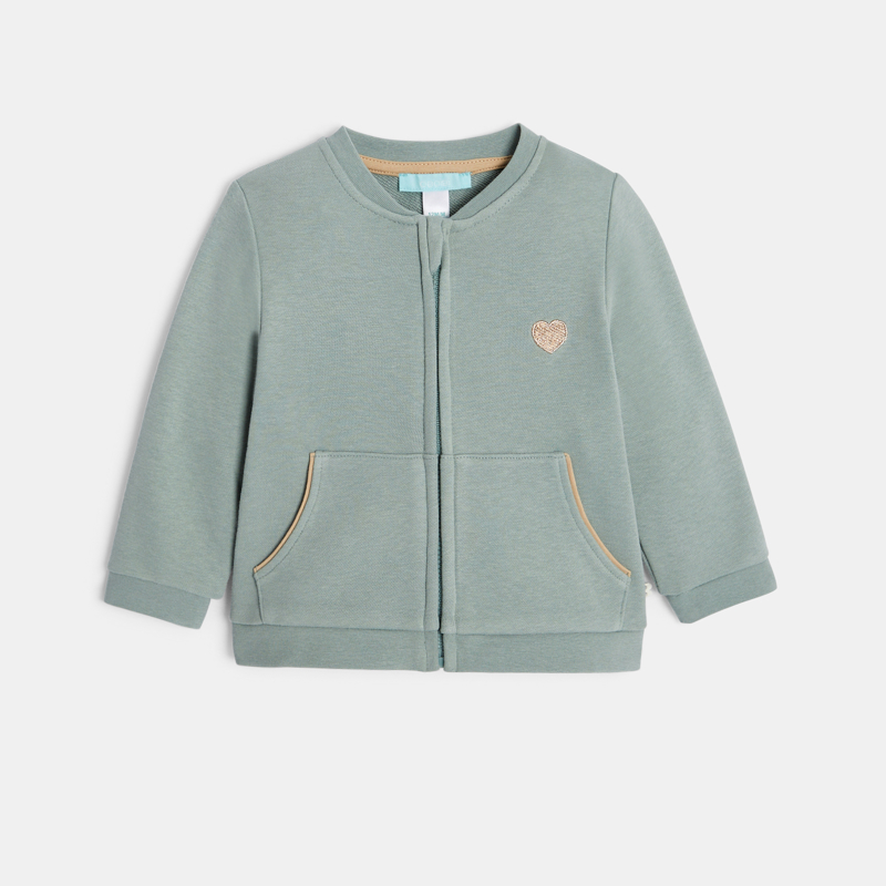 Sweat zippé molleton patch cœur vert bébé fille - 23M