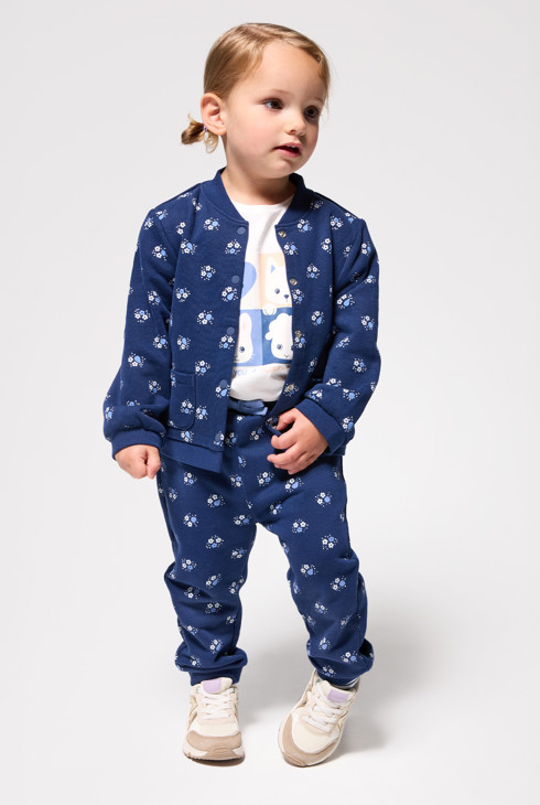 Jogging molleton fleurs bleu bébé fille 1