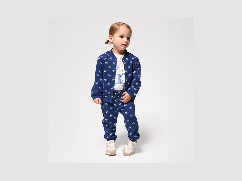 Pantalón de jogging muletón flores azul bebé niña 1