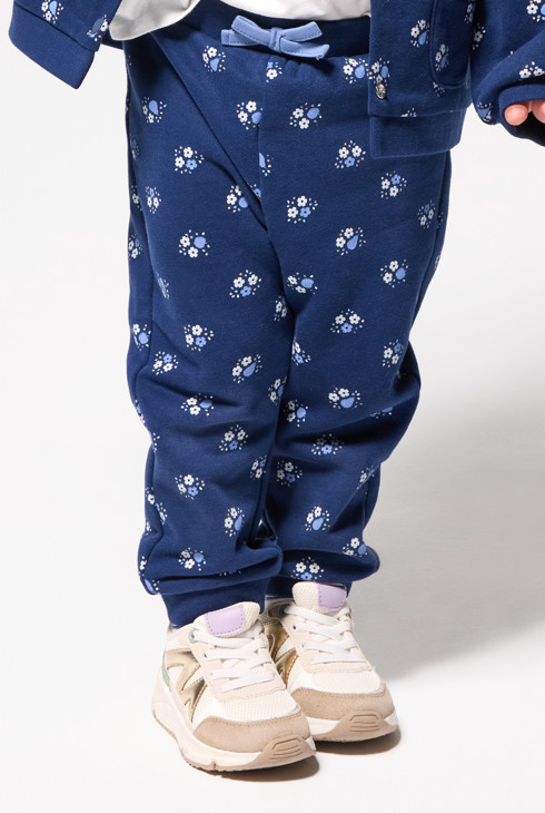 Jogginghose Molton Blumen blau Kleinkind Mädchen 2