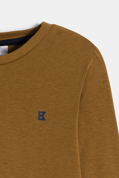 Langarm-T-Shirt einfarbig braun für Jungen