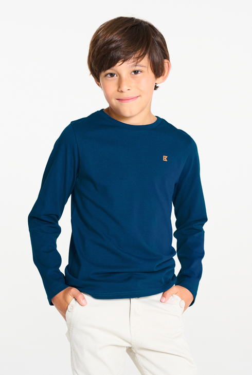 Einfarbiges Langarm-T-Shirt in Taubenblau für Jungen 1