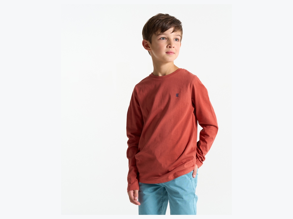T-shirt manches longues uni orange garçon 1