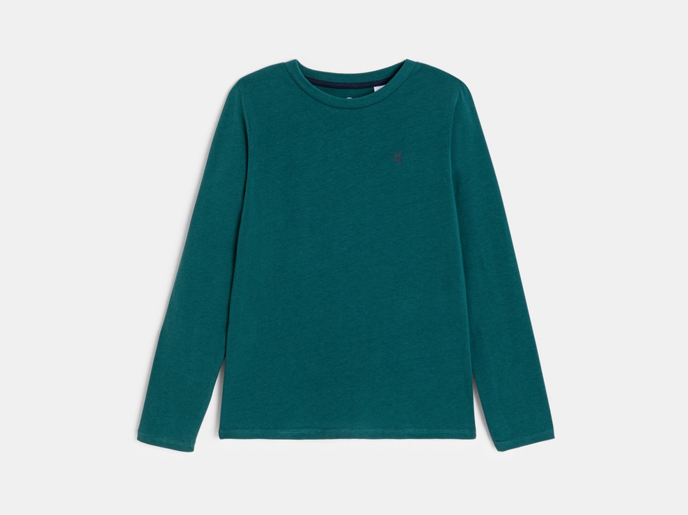 T-shirt manches longues uni vert Garçon 1