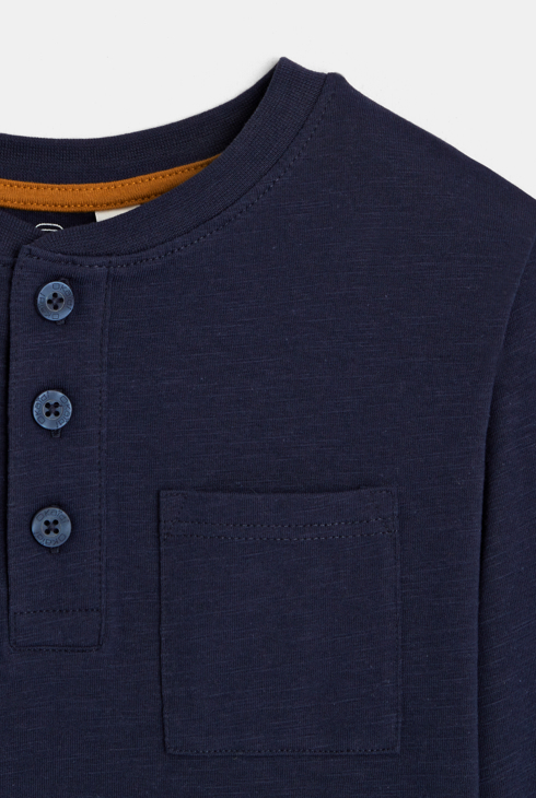 T-shirt à col boutonné bleu garçon