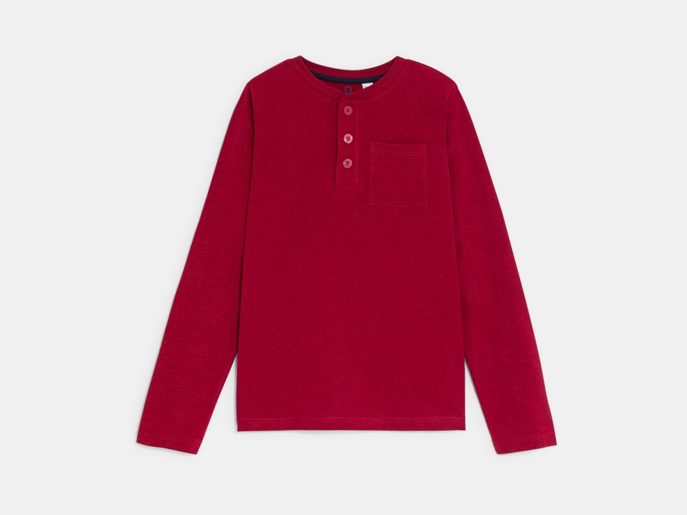 Dunkelrotes T-Shirt mit Knopfkragen für Jungen 1