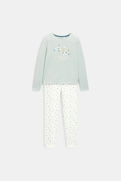 2-teiliger Pyjama aus Samt Grün Mädchen