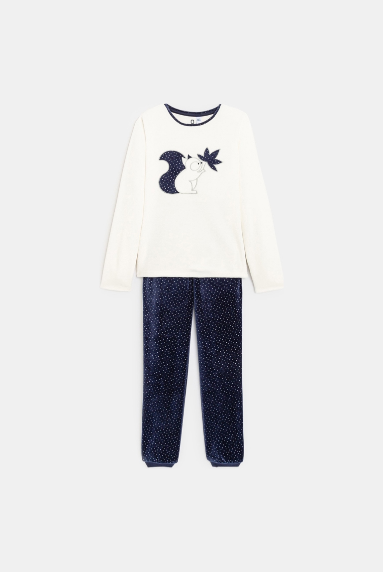 Pyjama en velours motif écureuil bleu fille 1