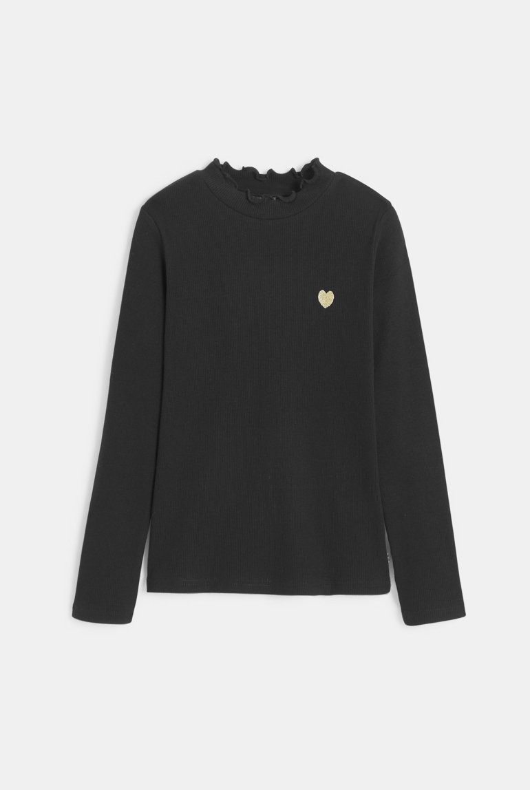 T-shirt côtelé broderie cœur noir fille 1