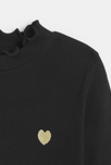 T-shirt côtelé broderie cœur noir fille 2