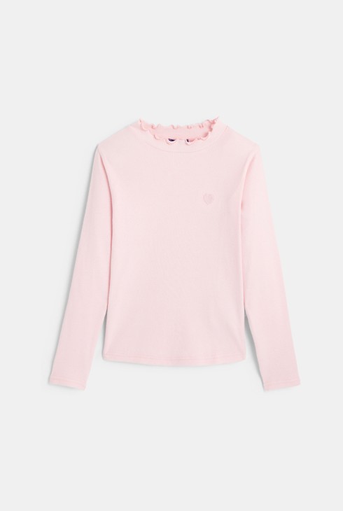 Geripptes T-Shirt mit Herzstickerei Rosa Mädchen 1