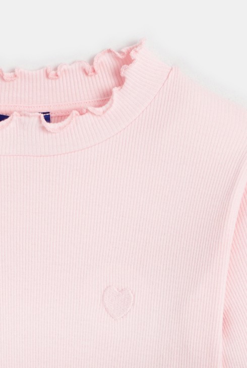 Geripptes T-Shirt mit Herzstickerei Rosa Mädchen 2