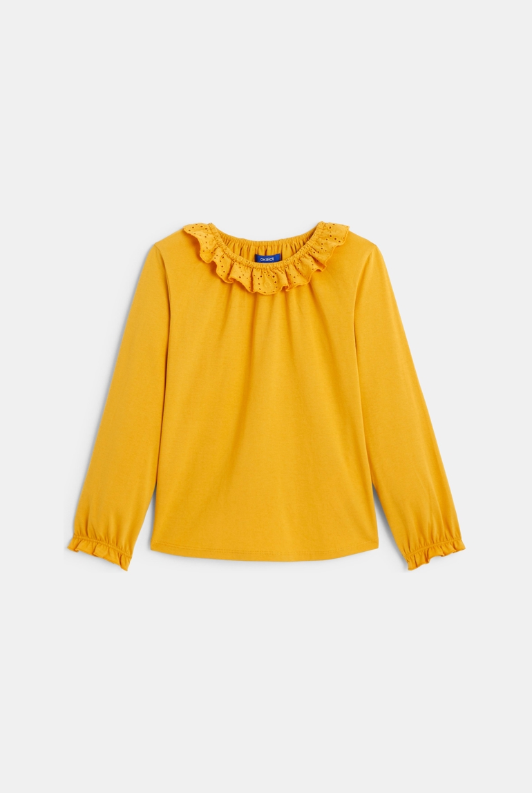 T-shirt à col collerette jaune safran Fille 1