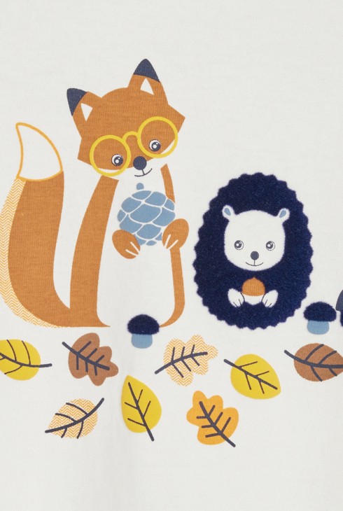 Wit katoenen T-shirt met herfstborduursel voor babyjongens 2