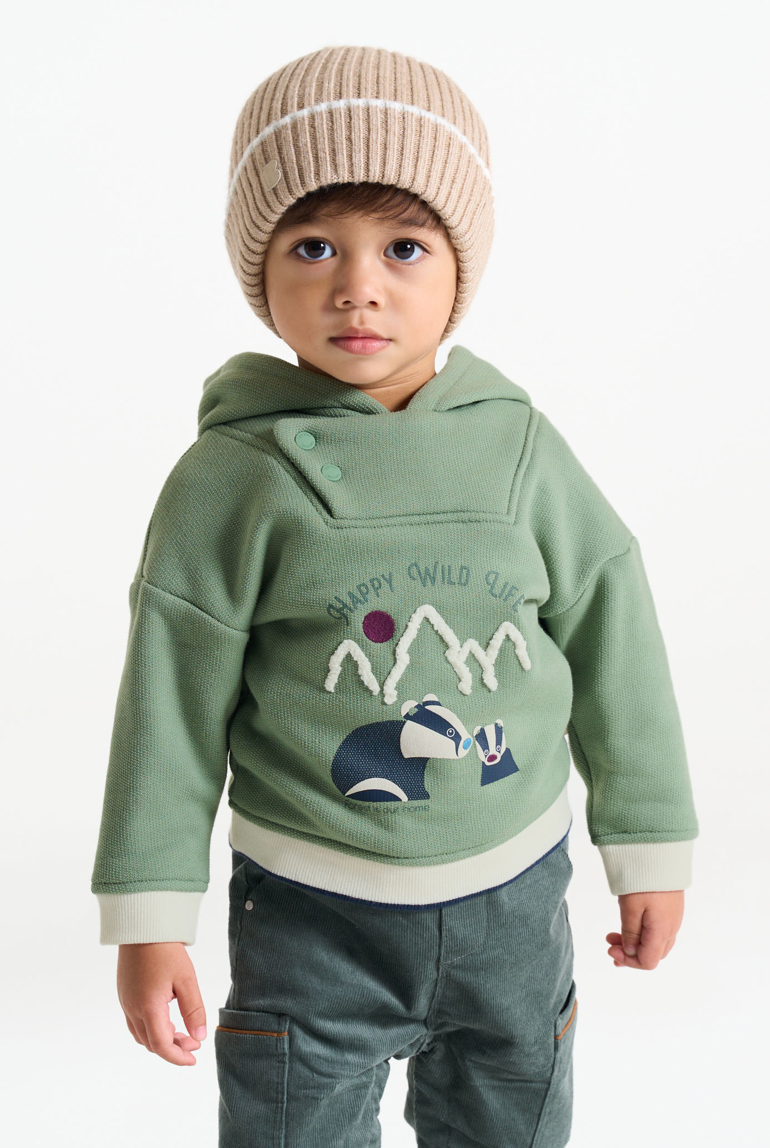 Sweat molleton à capuche vert bébé garçon 1